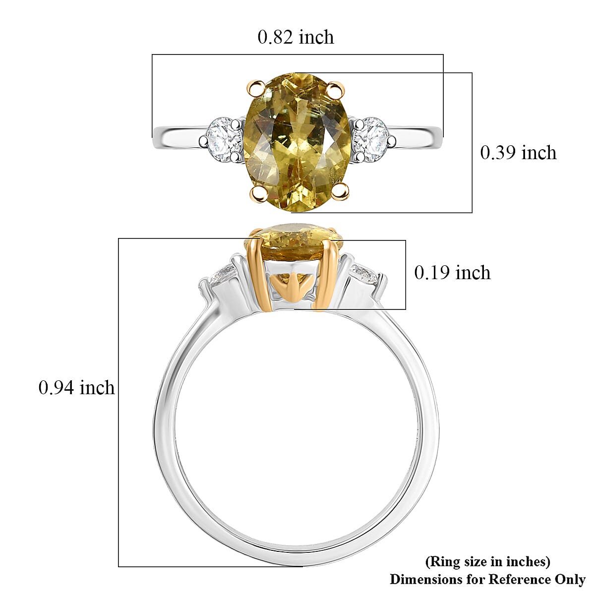 Premium Golden Apatite, Luxuriant Lab Grown Diamond (G-H, SI) (0.20 cts) Ring in 18K Vermeil YG and Rhodium Over Sterling Silver (Size 10.0) 2.00 ctw image number 5