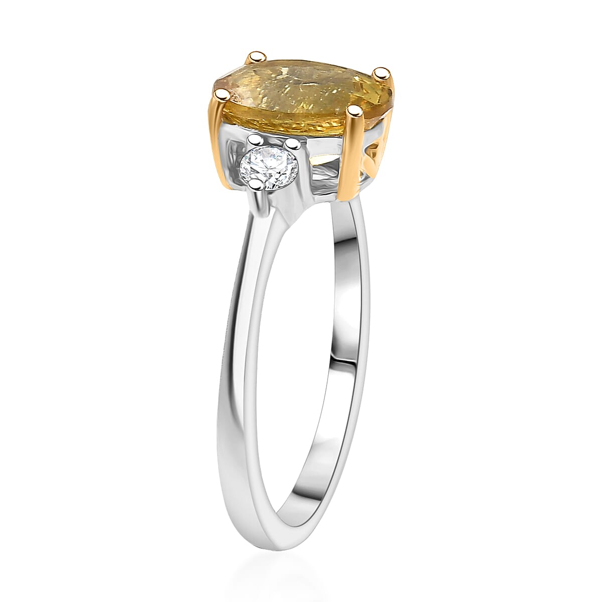 Premium Golden Apatite and Luxuriant Lab Grown Diamond G-H SI 2.00 ctw Golden Focus Ring in 18K Vermeil YG and Rhodium Over Sterling Silver (Size 5.0) image number 3