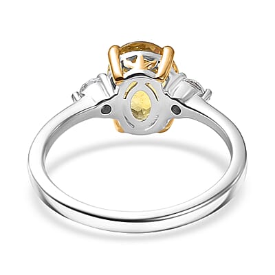 Premium Golden Apatite and Luxuriant Lab Grown Diamond G-H SI 2.00 ctw Golden Focus Ring in 18K Vermeil YG and Rhodium Over Sterling Silver (Size 5.0)