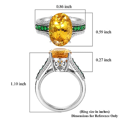 D'Joy Golden Apatite and Multi Gemstone 6.60 ctw Lightstream Ring in Rhodium Over Sterling Silver (Size 7.0)