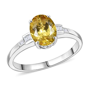 D'Joy Premium Golden Apatite, Moissanite Ring in Rhodium Over Sterling Silver (Size 10.0) 2.15 ctw