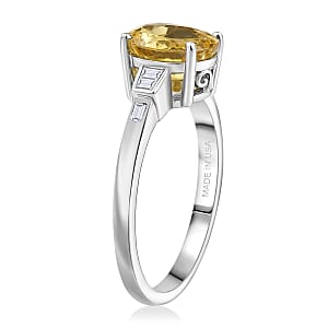 D'Joy Premium Golden Apatite and Moissanite 2.15 ctw Lightframe Ring in Rhodium Over Sterling Silver (Size 10.0)