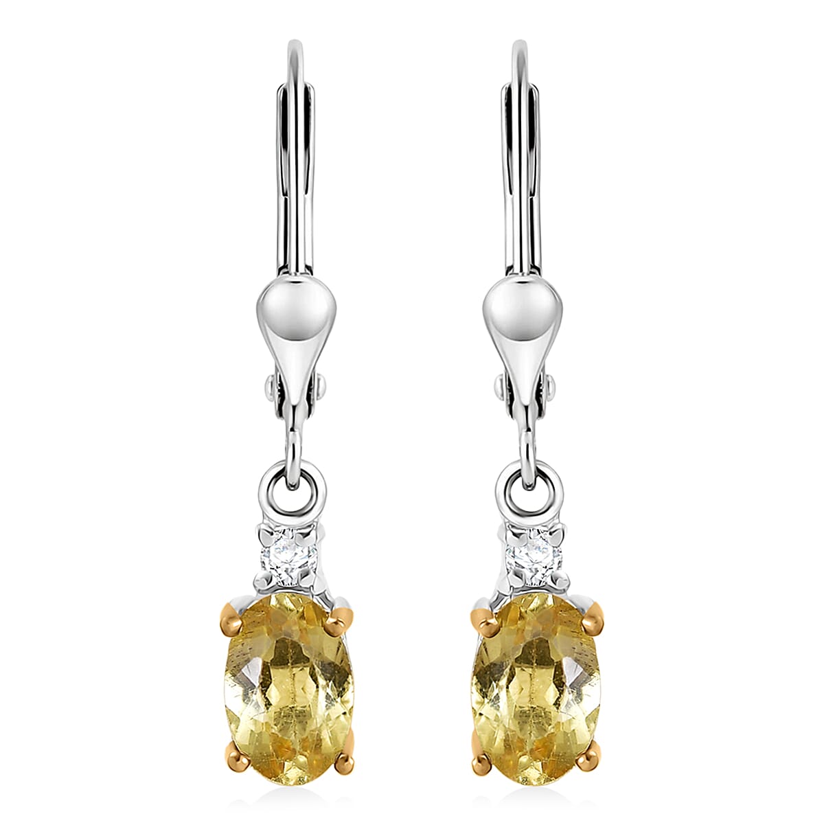 Premium Golden Apatite and Luxuriant Lab Grown Diamond G-H SI 0.90 ctw Golden Focus Earrings in 18K Vermeil YG and Rhodium Over Sterling Silver