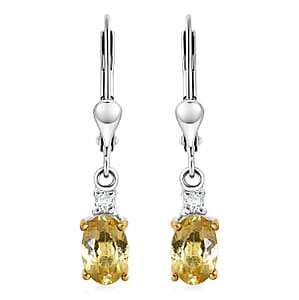 Premium Golden Apatite and Luxuriant Lab Grown Diamond G-H SI 0.90 ctw Golden Focus Earrings in 18K Vermeil YG and Rhodium Over Sterling Silver