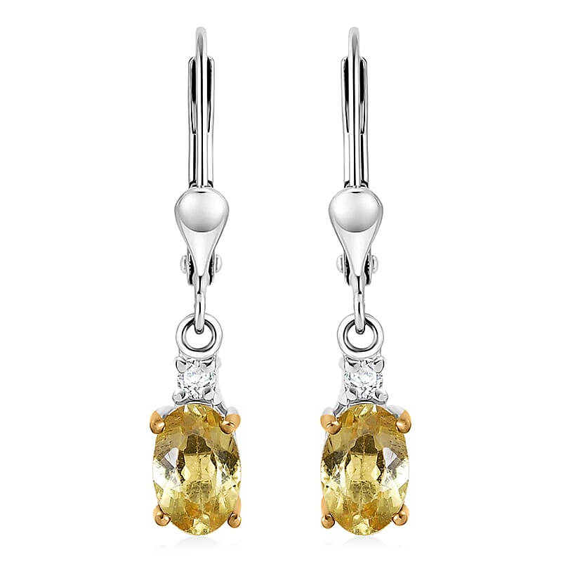 Premium Golden Apatite and Luxuriant Lab Grown Diamond G-H SI 0.90 ctw Golden Focus Earrings in 18K Vermeil YG and Rhodium Over Sterling Silver