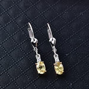 Premium Golden Apatite and Luxuriant Lab Grown Diamond G-H SI 0.90 ctw Golden Focus Earrings in 18K Vermeil YG and Rhodium Over Sterling Silver