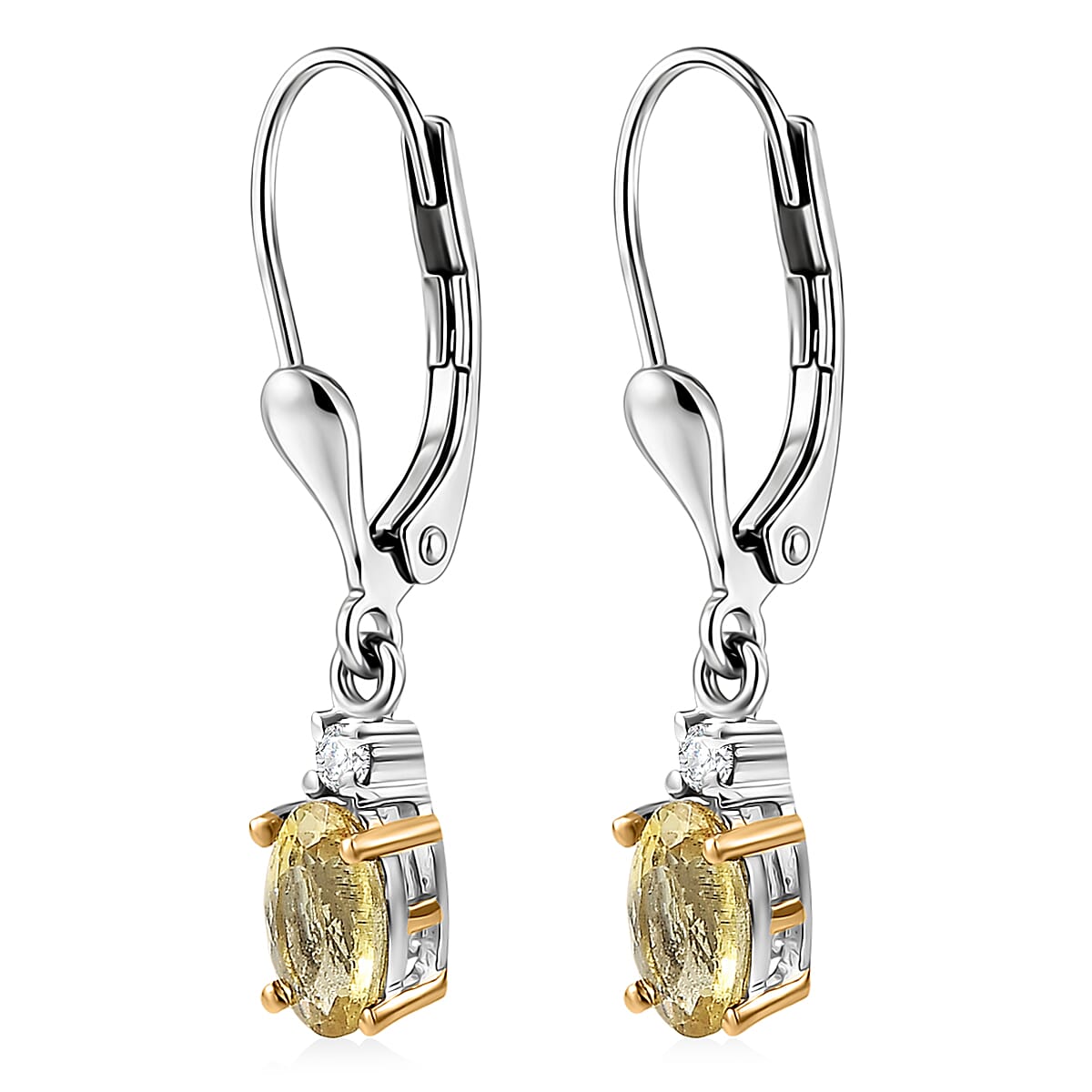 Premium Golden Apatite and Luxuriant Lab Grown Diamond G-H SI 0.90 ctw Golden Focus Earrings in 18K Vermeil YG and Rhodium Over Sterling Silver image number 3