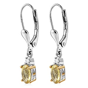 Premium Golden Apatite and Luxuriant Lab Grown Diamond G-H SI 0.90 ctw Golden Focus Earrings in 18K Vermeil YG and Rhodium Over Sterling Silver