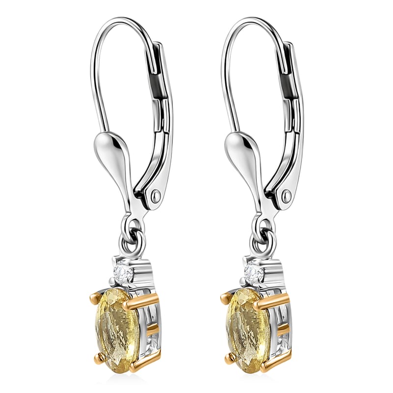 Premium Golden Apatite and Luxuriant Lab Grown Diamond G-H SI 0.90 ctw Golden Focus Earrings in 18K Vermeil YG and Rhodium Over Sterling Silver