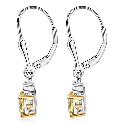 Premium Golden Apatite and Luxuriant Lab Grown Diamond G-H SI 0.90 ctw Golden Focus Earrings in 18K Vermeil YG and Rhodium Over Sterling Silver