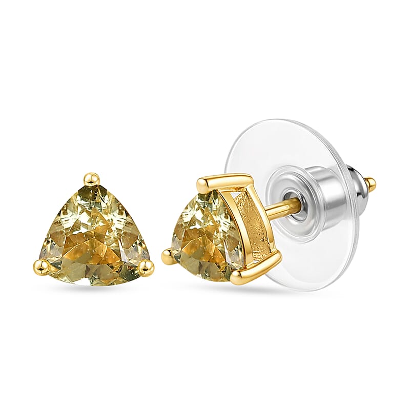 D'Joy Premium Golden Apatite 1.40 ctw Solitaire Stud Earrings in 18K Vermeil Yellow Gold Over Sterling Silver