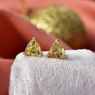 D'Joy Premium Golden Apatite 1.40 ctw Solitaire Stud Earrings in 18K Vermeil Yellow Gold Over Sterling Silver