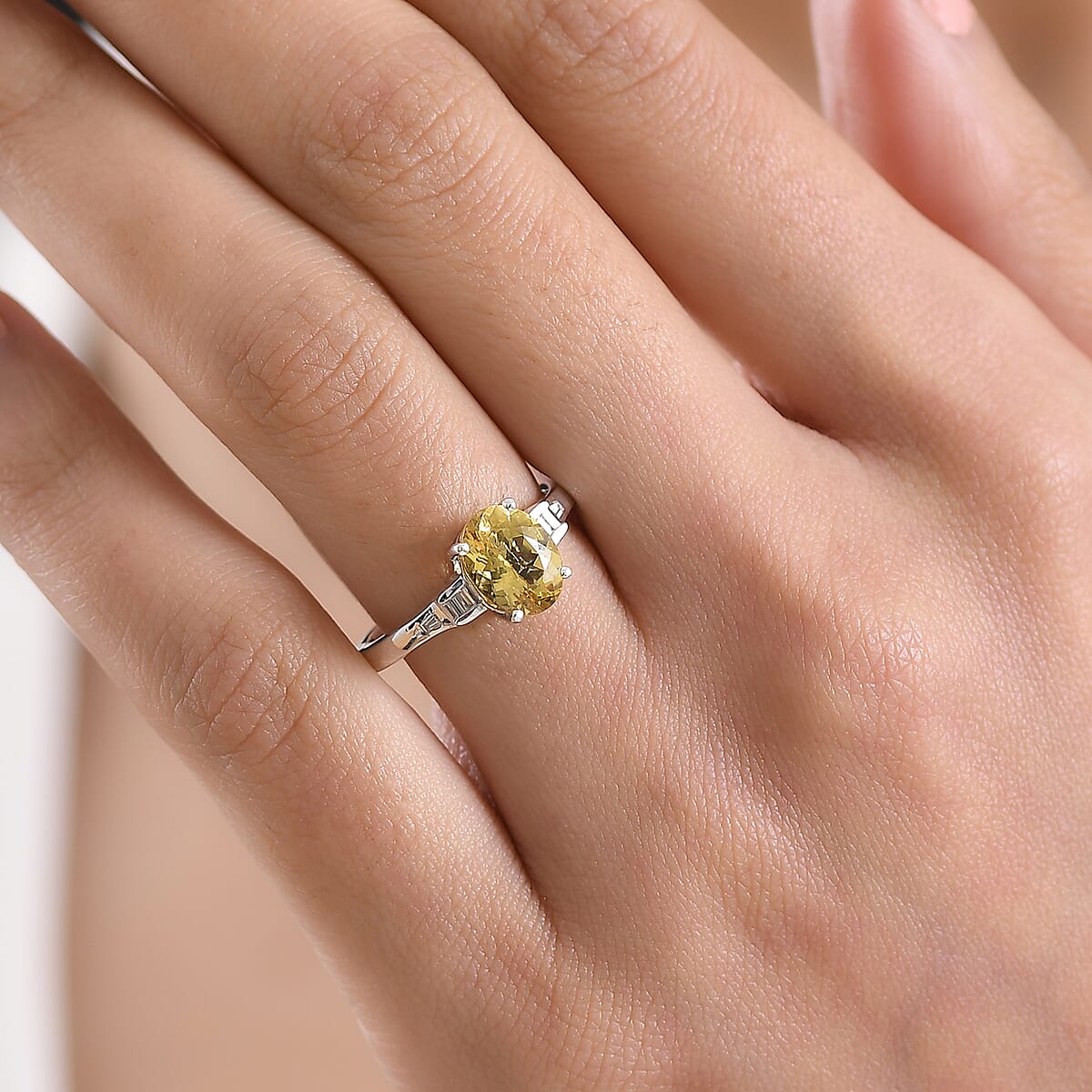 D'Joy Premium Golden Apatite, Moissanite Ring in Rhodium Over Sterling Silver (Size 10.0) 2.15 ctw image number 2