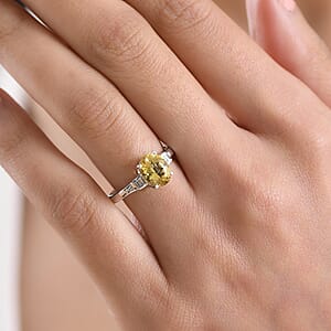 D'Joy Premium Golden Apatite and Moissanite 2.15 ctw Lightframe Ring in Rhodium Over Sterling Silver (Size 6.0)