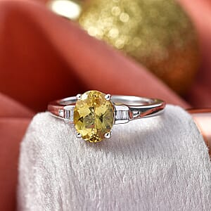 D'Joy Premium Golden Apatite and Moissanite 2.15 ctw Lightframe Ring in Rhodium Over Sterling Silver (Size 8.0)