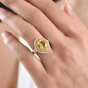 D'Joy Premium Golden Apatite and Multi Gemstone 4.65 ctw Crownlight Halo Ring in 18K Vermeil Yellow Gold Over Sterling Silver (Size 10.0)