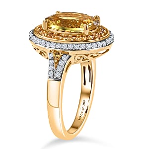 D'Joy Premium Golden Apatite and Multi Gemstone 4.65 ctw Crownlight Halo Ring in 18K Vermeil Yellow Gold Over Sterling Silver (Size 10.0)