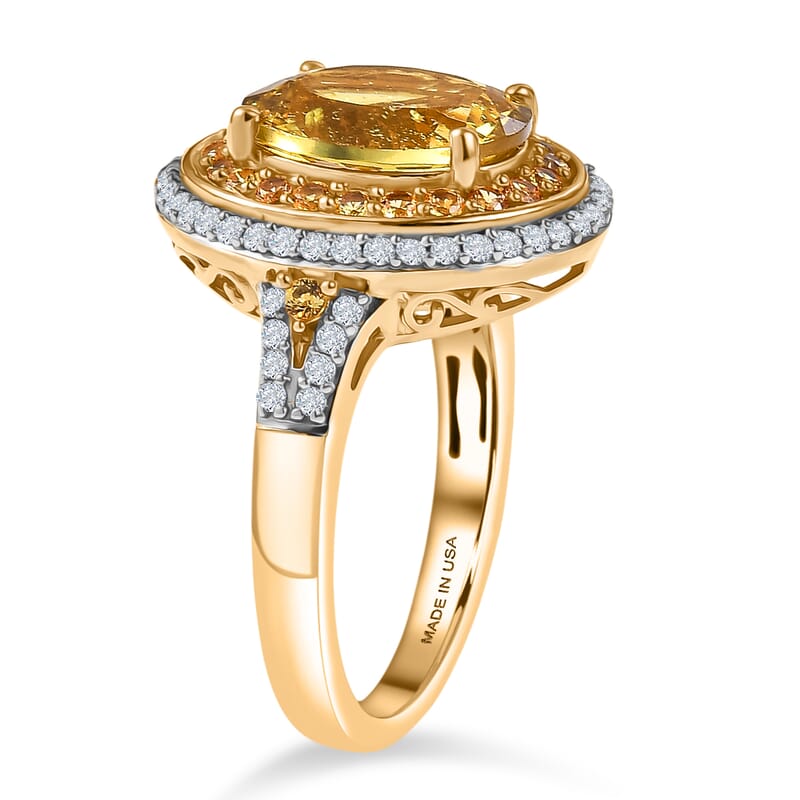 D'Joy Premium Golden Apatite and Multi Gemstone 4.65 ctw Crownlight Halo Ring in 18K Vermeil Yellow Gold Over Sterling Silver (Size 10.0)