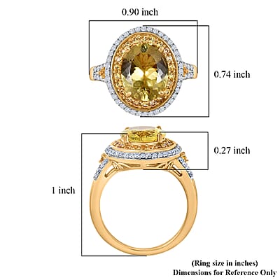D'Joy Premium Golden Apatite and Multi Gemstone 4.65 ctw Crownlight Halo Ring in 18K Vermeil Yellow Gold Over Sterling Silver (Size 10.0)