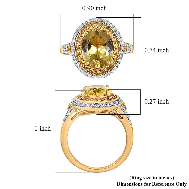 D'Joy Premium Golden Apatite and Multi Gemstone 4.65 ctw Crownlight Halo Ring in 18K Vermeil Yellow Gold Over Sterling Silver (Size 6.0)