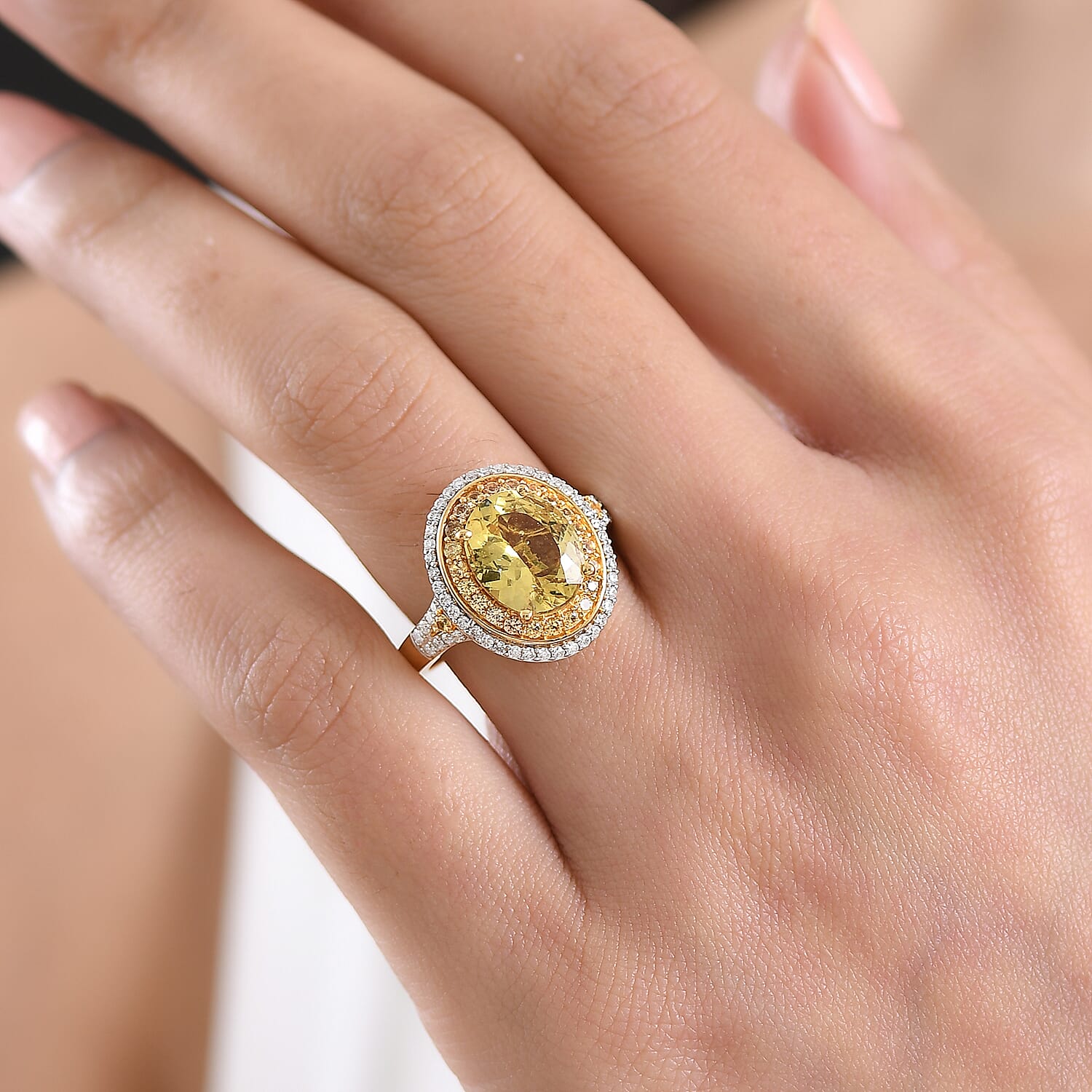 D'Joy Premium Golden Apatite and Multi Gemstone 4.65 ctw Crownlight Halo Ring in 18K Vermeil Yellow Gold Over Sterling Silver (Size 9.0)