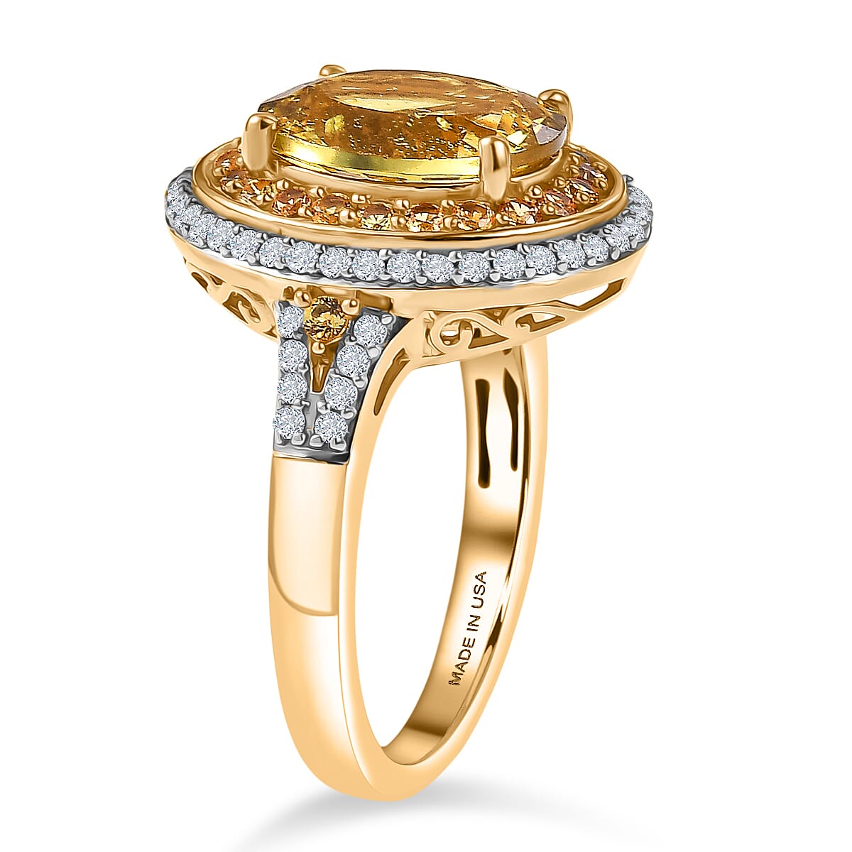 D'Joy Premium Golden Apatite and Multi Gemstone 4.65 ctw Crownlight Halo Ring in 18K Vermeil Yellow Gold Over Sterling Silver (Size 9.0)