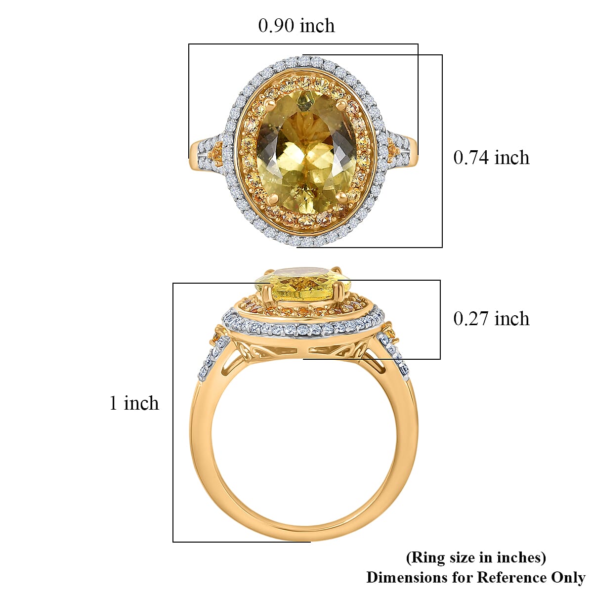 D'Joy Premium Golden Apatite and Multi Gemstone 4.65 ctw Crownlight Halo Ring in 18K Vermeil Yellow Gold Over Sterling Silver (Size 9.0)