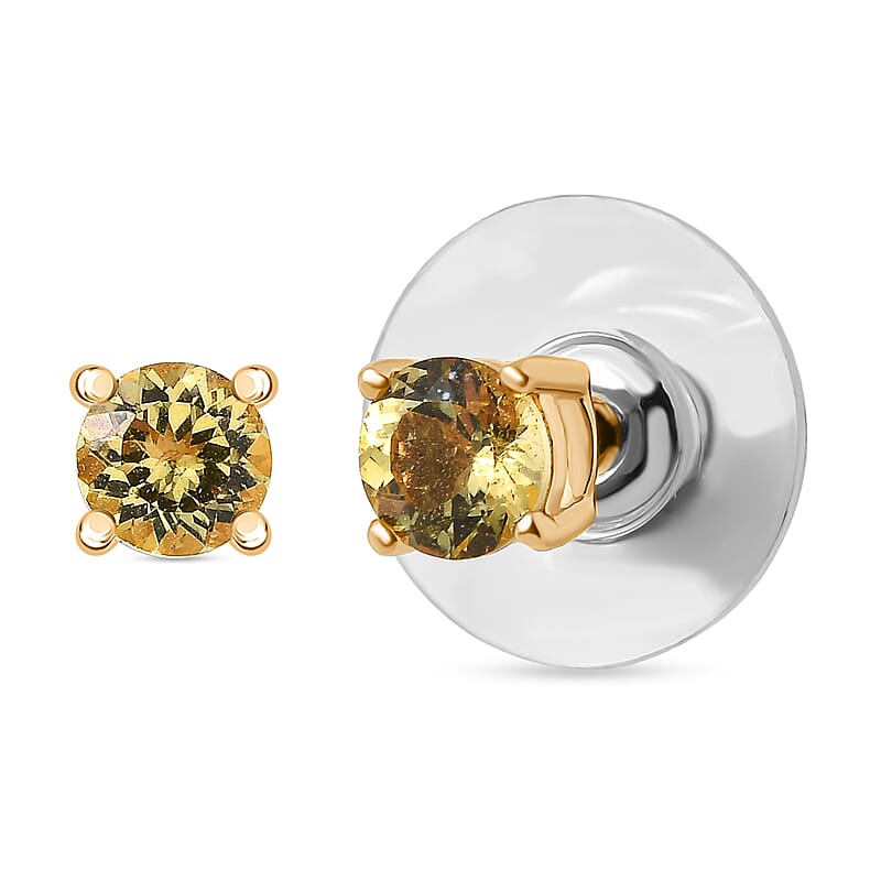 D'Joy Premium Golden Apatite 1.00 ctw Solitaire Stud Earrings in 18K Vermeil Yellow Gold Over Sterling Silver