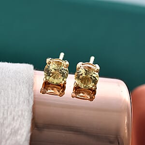D'Joy Premium Golden Apatite 1.00 ctw Solitaire Stud Earrings in 18K Vermeil Yellow Gold Over Sterling Silver