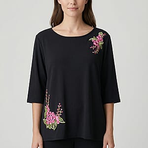 La Marey Black Embroidered Top - One Size Missy