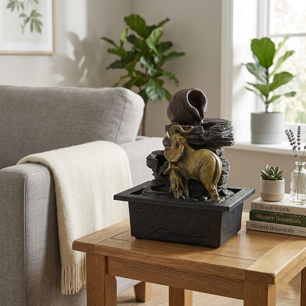 Ankur's Treasure Chest Elephant USB Indoor Polyresin Water Fountain with LED Light image number 1