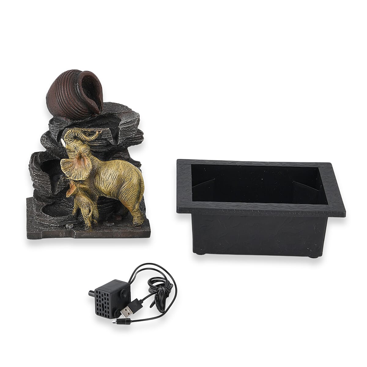Ankur's Treasure Chest Elephant USB Indoor Polyresin Water Fountain with LED Light image number 6