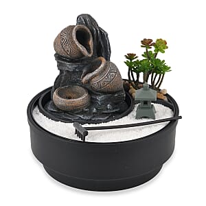 Ankur's Treasure Chest Black Stacked Stones with Bamboo Pattern USB Indoor Polyresin Water Fountain with LED Light