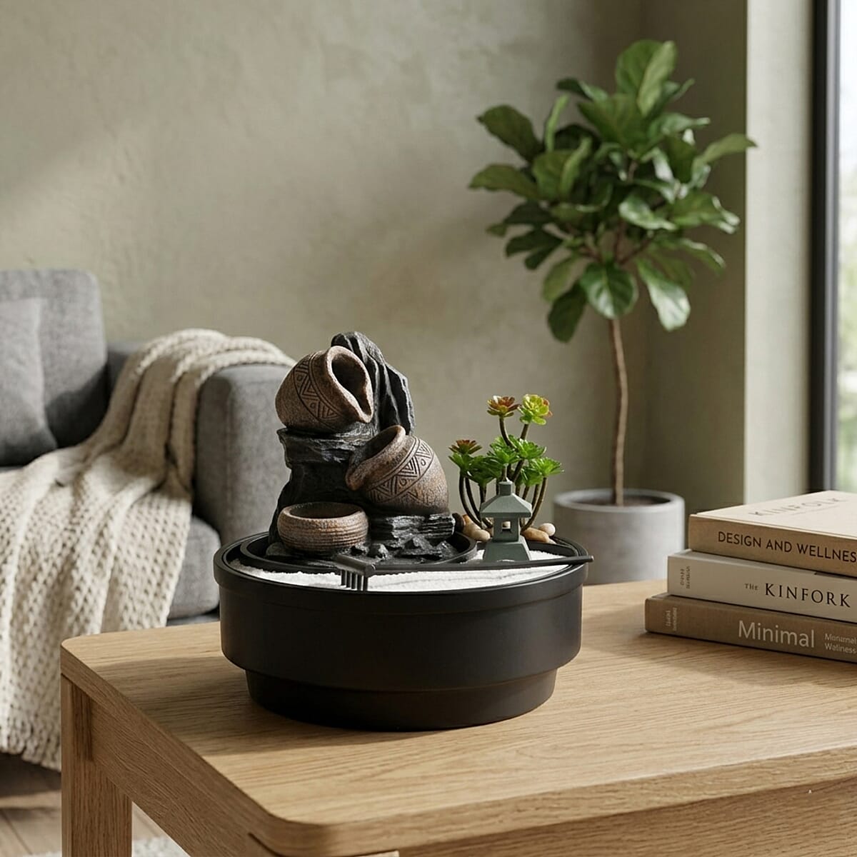 Ankur's Treasure Chest Black Stacked Stones with Bamboo Pattern USB Indoor Polyresin Water Fountain with LED Light image number 1