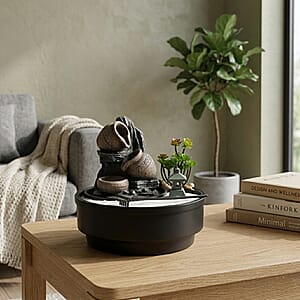 Ankur's Treasure Chest Black Stacked Stones with Bamboo Pattern USB Indoor Polyresin Water Fountain with LED Light