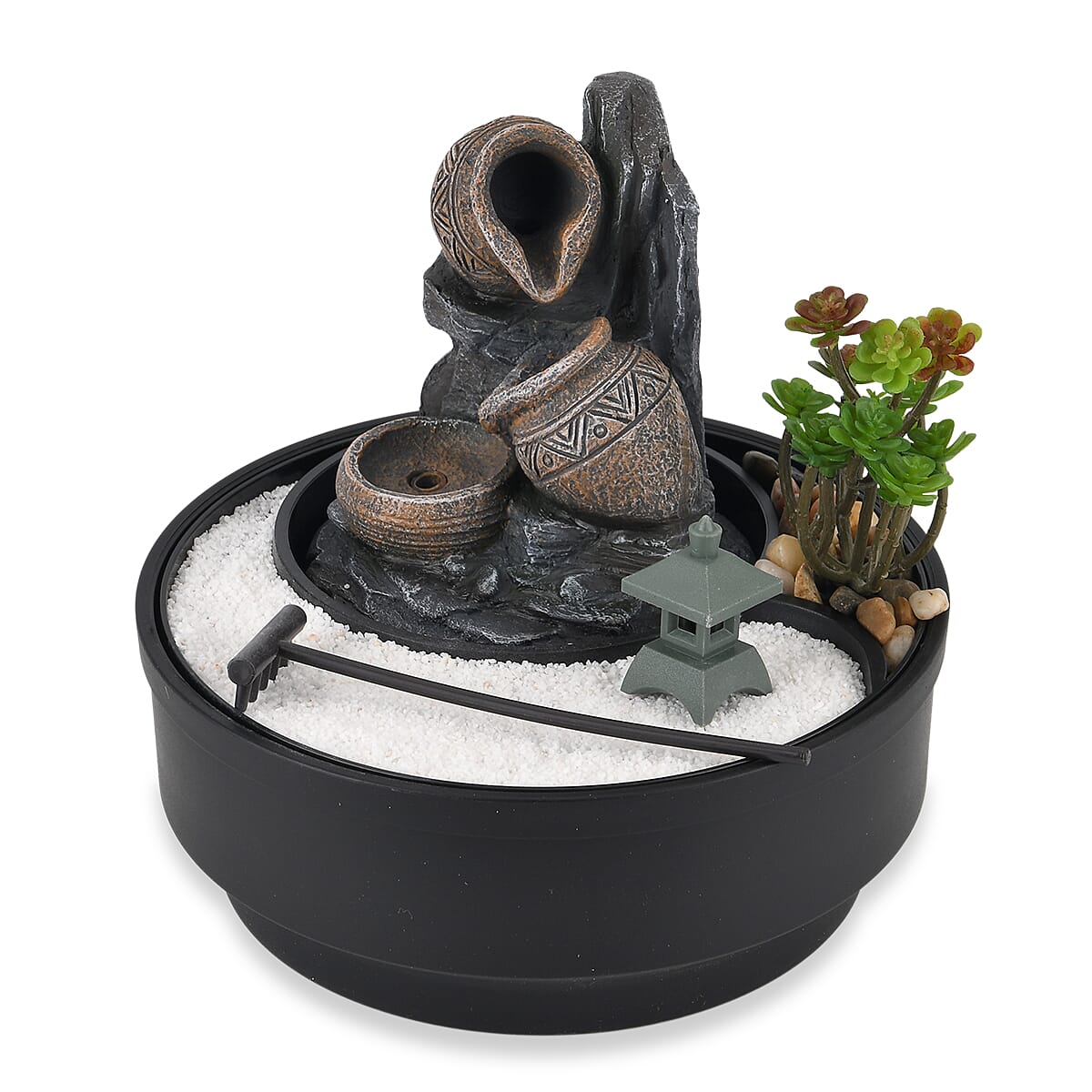 Ankur's Treasure Chest Black Stacked Stones with Bamboo Pattern USB Indoor Polyresin Water Fountain with LED Light image number 2
