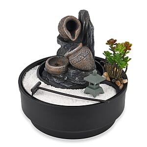 Ankur's Treasure Chest Black Stacked Stones with Bamboo Pattern USB Indoor Polyresin Water Fountain with LED Light