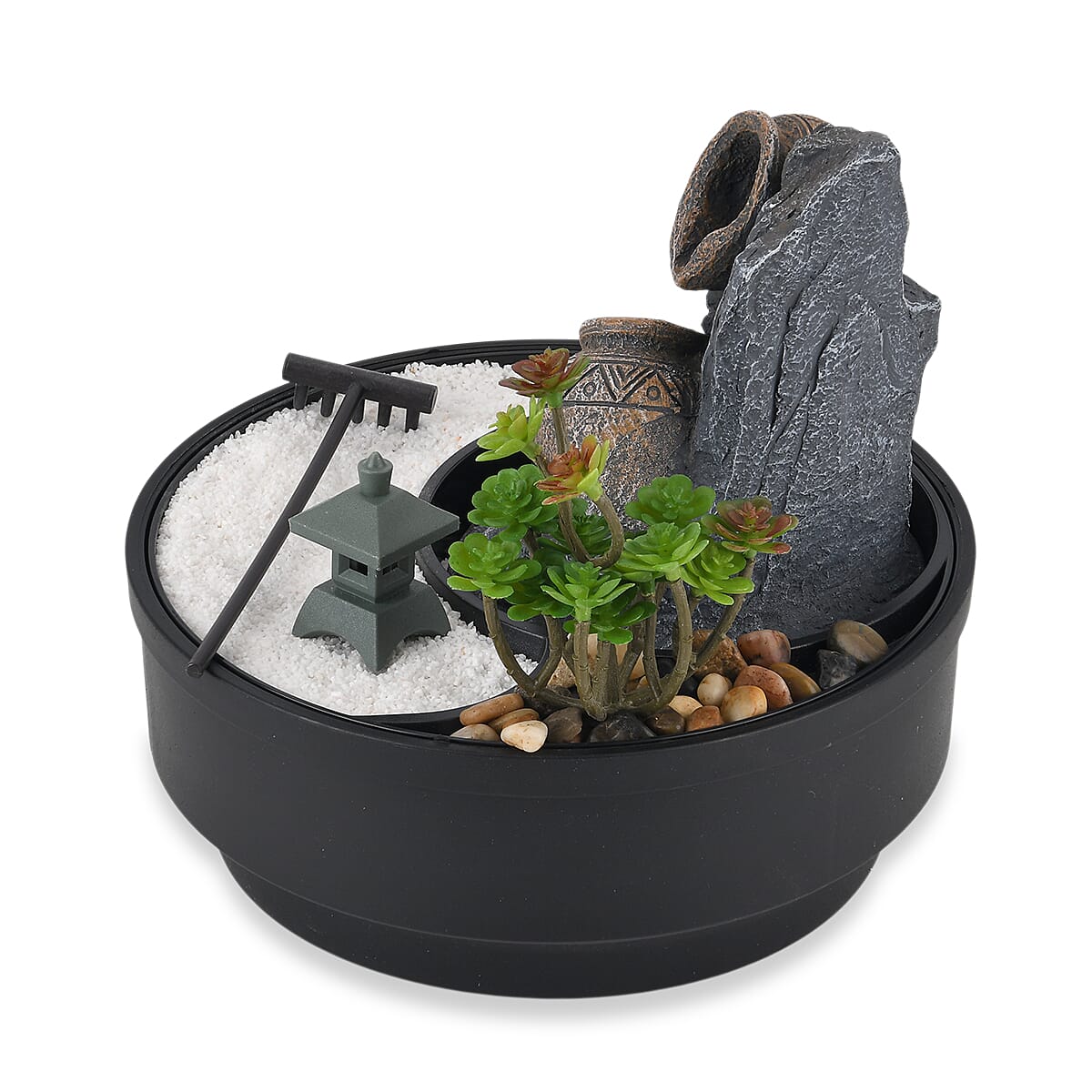 Ankur's Treasure Chest Black Stacked Stones with Bamboo Pattern USB Indoor Polyresin Water Fountain with LED Light image number 3