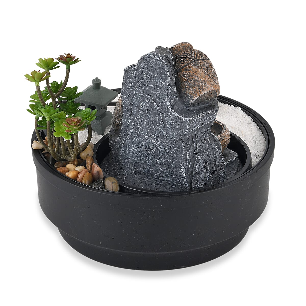 Ankur's Treasure Chest Black Stacked Stones with Bamboo Pattern USB Indoor Polyresin Water Fountain with LED Light image number 4
