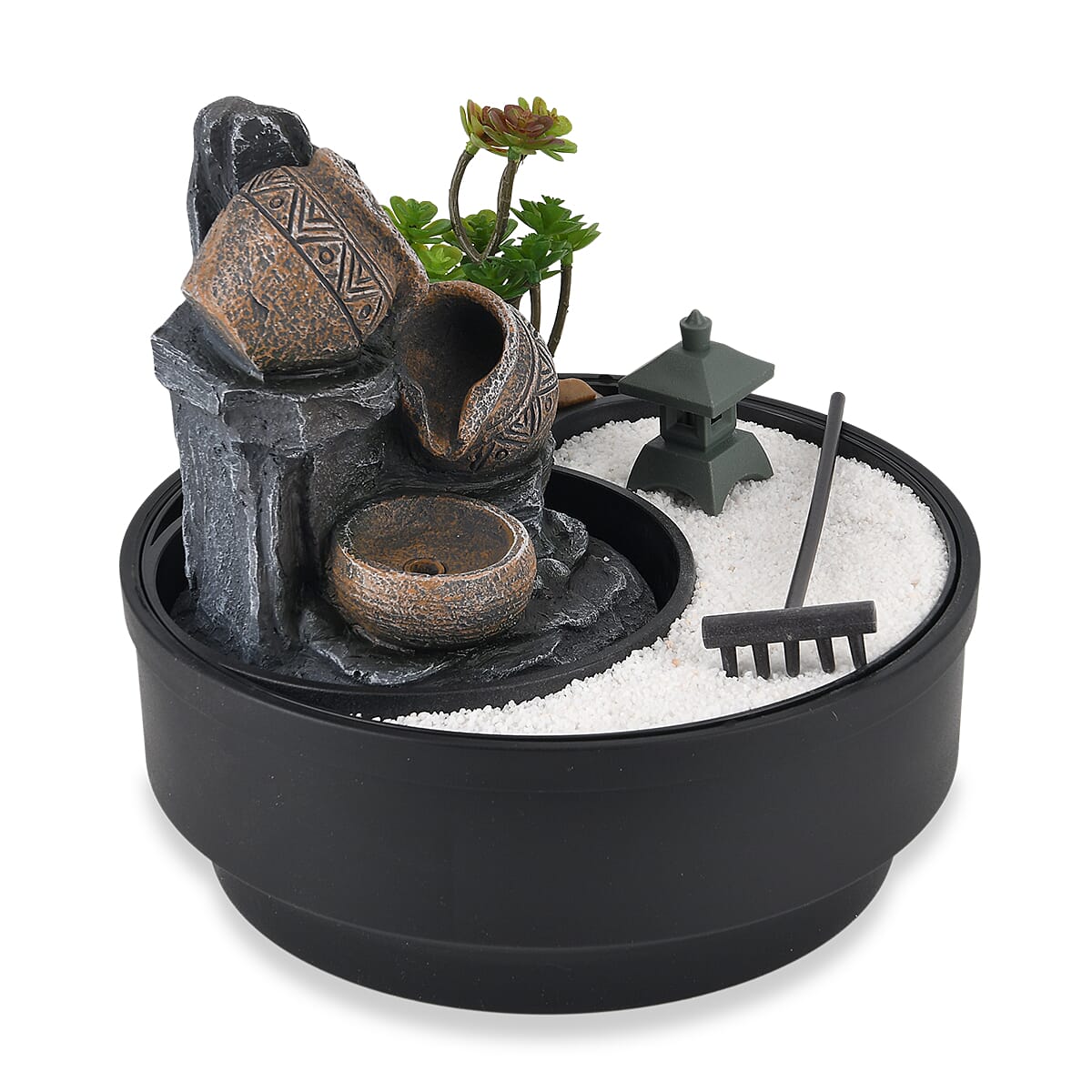 Ankur's Treasure Chest Black Stacked Stones with Bamboo Pattern USB Indoor Polyresin Water Fountain with LED Light image number 5