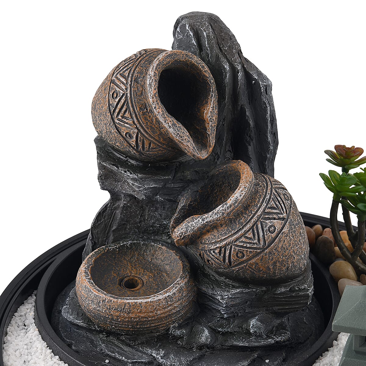 Ankur's Treasure Chest Black Stacked Stones with Bamboo Pattern USB Indoor Polyresin Water Fountain with LED Light image number 6