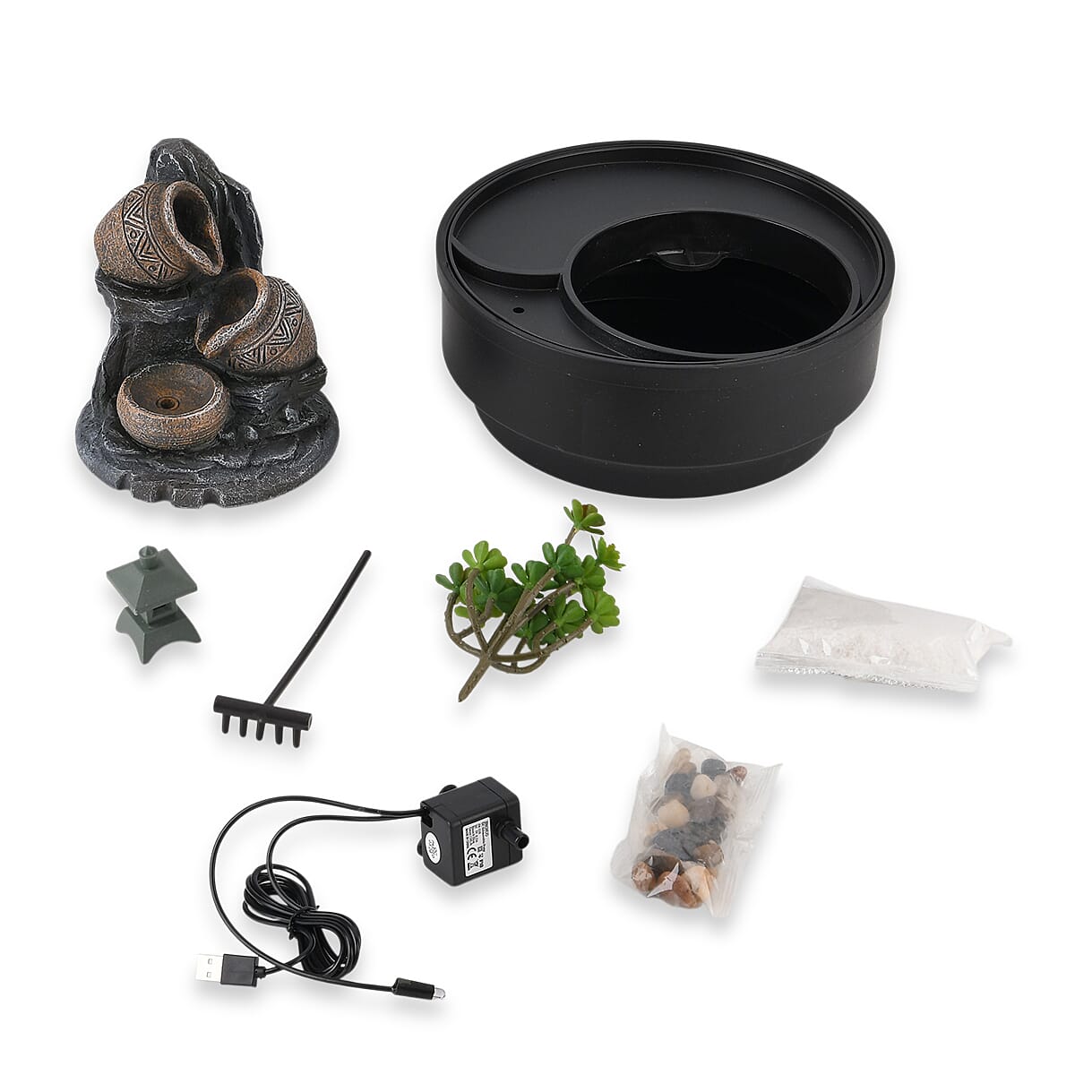 Ankur's Treasure Chest Black Stacked Stones with Bamboo Pattern USB Indoor Polyresin Water Fountain with LED Light image number 7