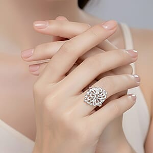 Rhapsody 950 Platinum Peacock Feather Ring 6 Grams (Size 8.5)