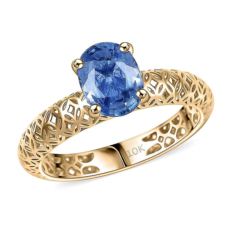Mirage Collection Madagascar Blue Sapphire Ring in 10K Yellow Gold 1.50 ctw (Size 8.5)