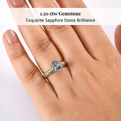 Mirage Collection Madagascar Blue Sapphire Ring in 10K Yellow Gold 1.50 ctw (Size 8.5)