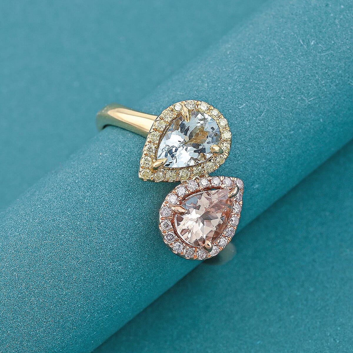 Buy Modani Aquamarine, Morganite, Natural Pink and Yellow Diamond Ring ...
