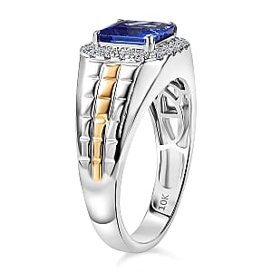 Certified and Appraised  AAA Asscher Cut Tanzanite, Diamond Dual Tone Men's Ring in 10K White and Yellow Gold 3.00 ctw (Size 9.5)