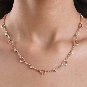 EverTrue Moissanite 1.00ctw Forever Linked Hearts Necklace 18 Inches in 18K RG Plated