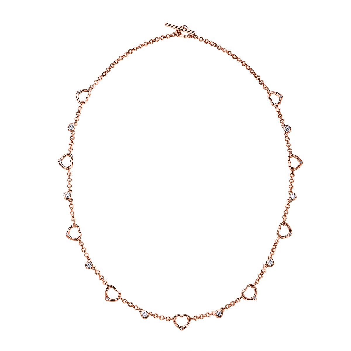 EverTrue Moissanite 1.00ctw Forever Linked Hearts Necklace 18 Inches in 18K RG Plated image number 3