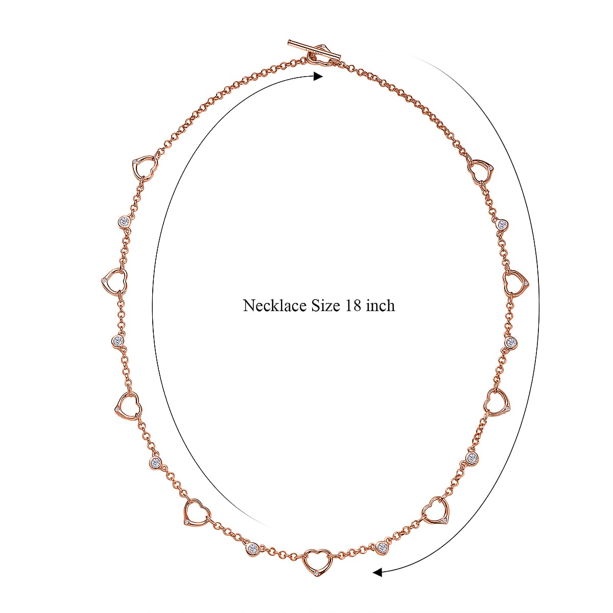 EverTrue Moissanite 1.00ctw Forever Linked Hearts Necklace 18 Inches in 18K RG Plated image number 5